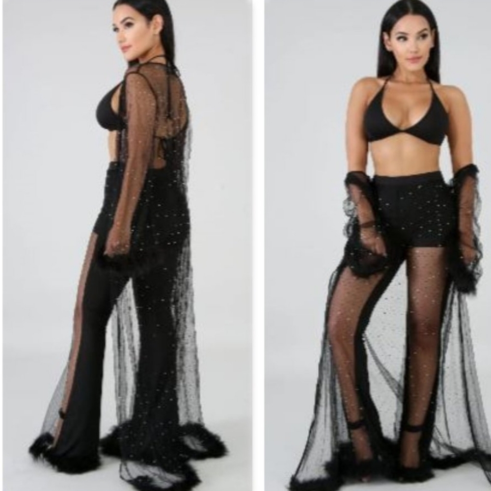 Faux Fur Rhinestone Pant Set
